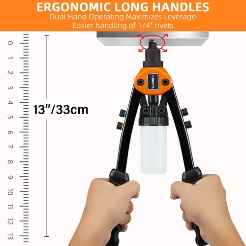 Vista 2 de Kit de pistola remachadora, kit de pistola pop de 1/4 con 210 piezas de remaches ciegos y 5 cabezales de remache intercambiables sin necesidad