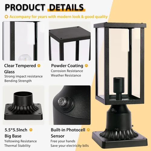 Vista 3 de Dusk to Dawn Outdoor Post Light Hardwired 120V, 2 Pack Aluminum Lamp Post Light, Waterproof Outside Post Lantern Fixture with Pier Mount Base