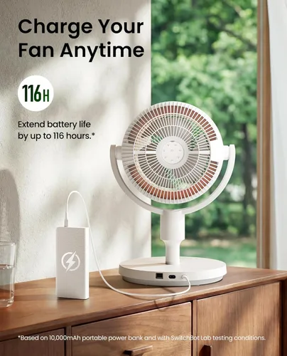 Vista 7 de SwitchBot Ventilador de pedestal inteligente, ventilador oscilante recargable para dormitorio, con cable e inalámbrico, ventilador de piso