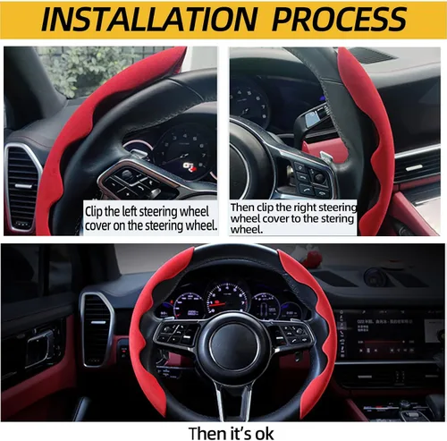 Vista 4 de Funda antideslizante para volante, protector segmentado seguro y antideslizante, accesorio de automóvil y duradero, fácil de instalar para volantes