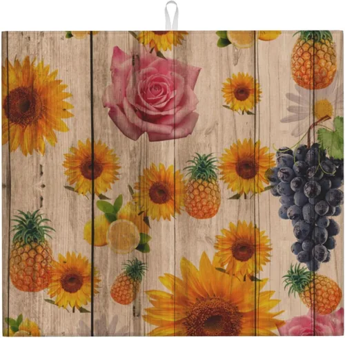 Vista 34 de Pan de comida con cuchara y tenedor tazas de granos de café, alfombrillas de secado de platos con temática de vinatge para encimera de cocina