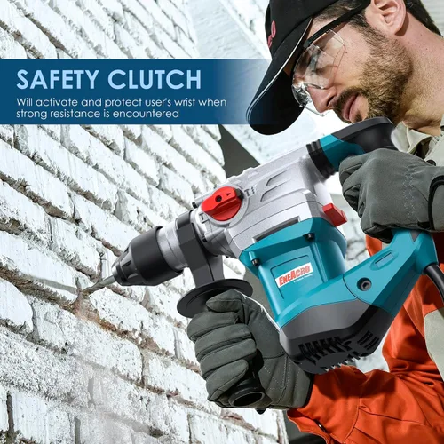 Vista 6 de ENEACRO 1-1/4 Inch SDS-Plus 13 Amp Heavy Duty Rotary Hammer Drill, Safety Clutch 4 Functions with Vibration Control Including Grease, Chisels and