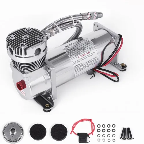 200PSI 1/4 NPT Bocina de Tren de Aire de Alta Resistencia/Compresor de Suspensión de Aire para Tren/Camión/Coche 12V PLATA