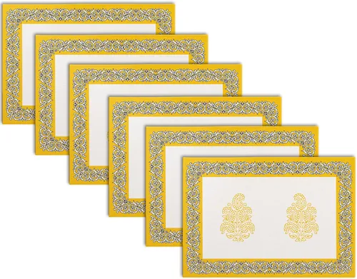 Vista 9 de Encasa XO Juego de 6 manteles individuales de lona de algodón con estampado de bloques índigo-02, 18 x 13 pulgadas, estampado a mano de Jaipur