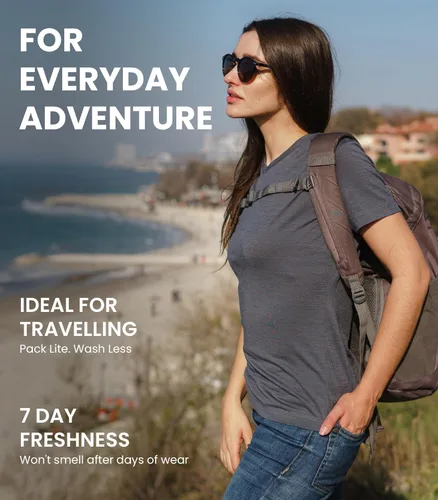 Vista 5 de Merino.tech Camisa de lana merino para mujer - 100% lana merino capa base mujer camiseta de manga corta