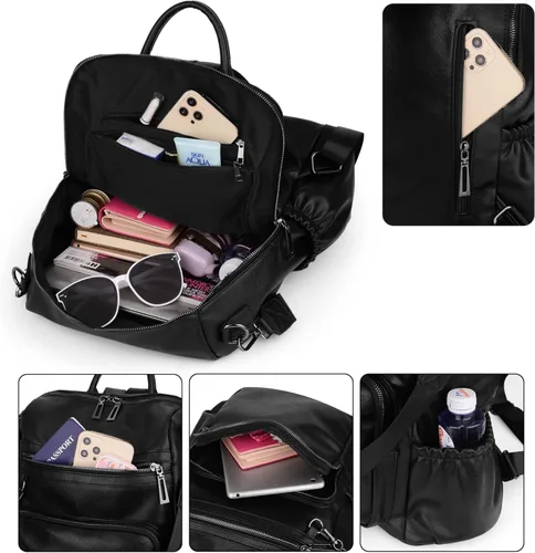 Vista 9 de UTO Mochila de cuero vegano para mujer, diseño de moda, convertible con borla, para viajes, con borla