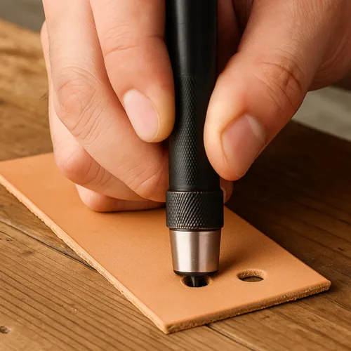 Vista 5 de WEDGE 10 Piece Hollow Punch Set Metric Punches (5-32cm) & SAE (3/16-1-1/4") Sizes Secure Grip Elegant Wooden Box with Metal Details