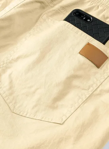 Vista 9 de JMIERR Pantalones cortos casuales de algodón con cordón de verano para la playa de sarga elástica chino golf corto con bolsillos Beige