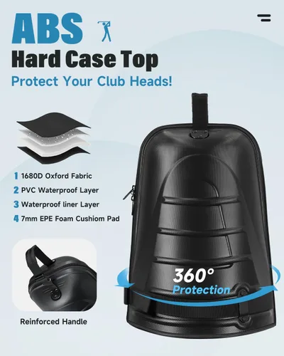 Vista 3 de Findway Bolsas de viaje de golf para aerolíneas con ruedas, Oxford resistente 1680D y ABS funda rígida para proteger palos de golf, ligeras y Negro