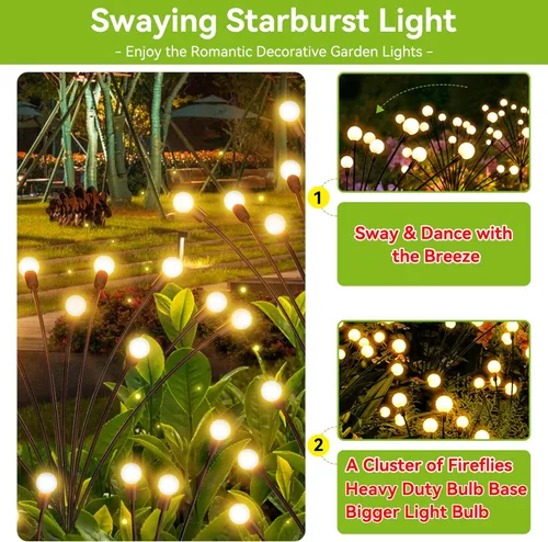 Vista 2 de Luces solares de jardín impermeables para exteriores, paquete de 2 16 luces LED oscilantes, luces de luciérnaga para decoración al aire libre
