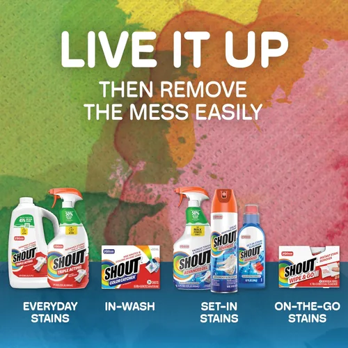 Vista 9 de Shout Active Enzyme - Spray removedor de manchas para lavandería, fórmula de triple acción se aferra, penetra y levanta más de 100 tipos de manchas