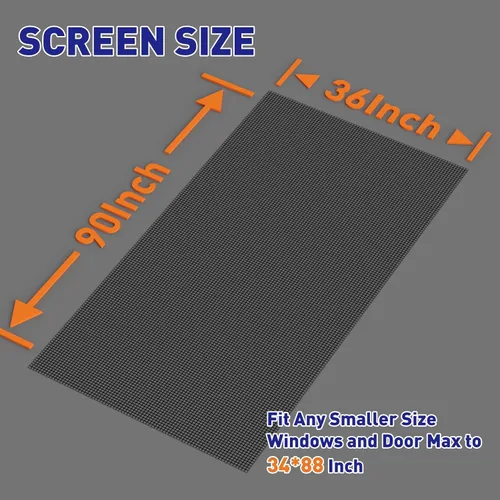 Vista 2 de MAGZO - Reemplazo de pantalla de ventana, 36" de ancho x 90" de largo, pantalla resistente para ventanas y puerta ajustable, pantalla enrollable
