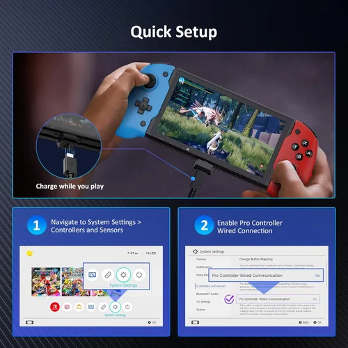 Vista 8 de NexiGo Hall Effect Gripcon (No Drift, No Deadzone) with Hall Sensing Joystick for Nintendo Switch/Switch OLED, Ergonomic Handheld Mode, 6-Axis Gyro