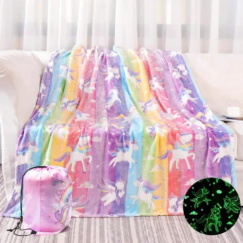 LIFEYJ Manta que brilla en la oscuridad, regalos de unicornios para niñas, manta suave de 3, 4, 5, 6, 7, 8, 9, 10 años, juguetes para niñas de 6 a 8