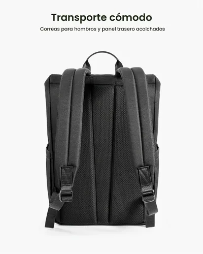 Vista 5 de tomtoc Mochila con solapa para laptop con compartimento acolchado para Negro