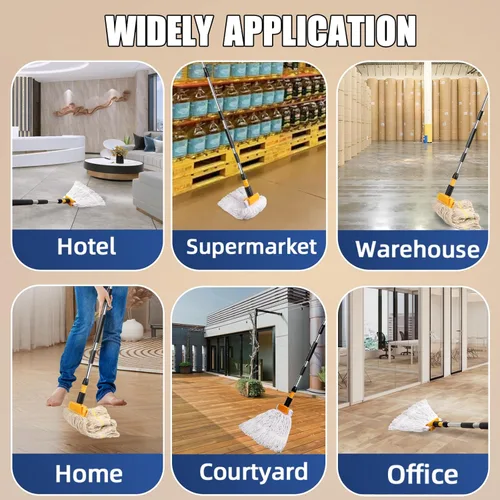Vista 7 de Paquete de 2 cabezales de repuesto de trapeador industrial de algodón industrial de 20 onzas con mango largo, recambios de trapeador húmedo