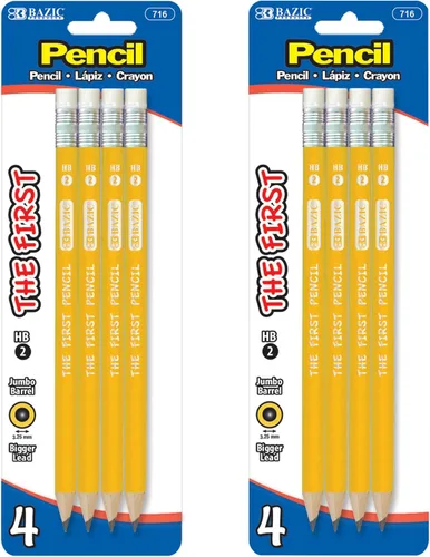BAZIC PRODUCTS Lápices jumbo para niños, 4 unidades, HB #2, plomo de 0.128 in, paquete de 2
