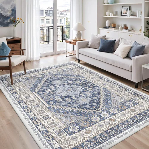 Vista 74 de zesthome Alfombras de área de 5 x 7, lavables a máquina, para sala de estar, dormitorio, resistentes a las manchas, vintage, de gran área, Beige