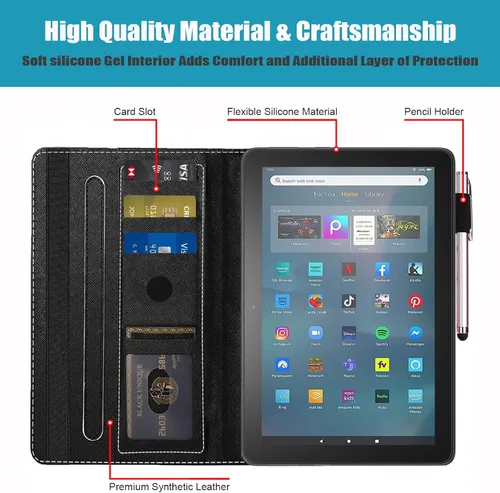 Vista 4 de Funda para tableta Amazon Fire Max 11 (11 pulgadas, 13ª generación, versión 2023), funda de piel sintética con ranura para tarjeta y apagado