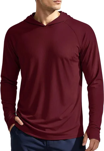 Vista 25 de KEFITEVD Sudadera con capucha de manga larga para hombre con protección solar UPF 50+ SPF de secado rápido Azur