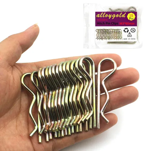 15 piezas de enganches de enganche de alta resistencia, clips R, pasadores de horquilla, color zinc, resorte de retención de alambre, pasadores de