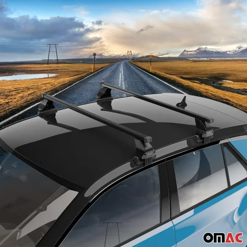 Vista 2 de OMAC Juego de barras transversales lisas para Alfa Romeo Giulia 2017 a 2023, portaequipajes, 110 libras, aluminio, 2 piezas, negro