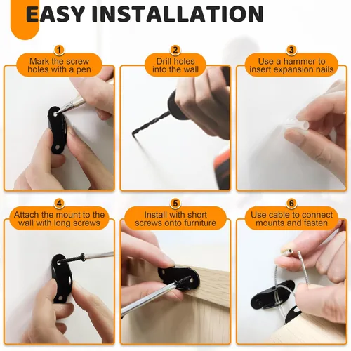 Vista 7 de Paquete de 10 anclajes de pared para muebles a prueba de bebés, anclajes de muebles antipunta, muebles seguros de 400 libras, cómoda, estantería a