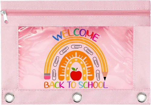 Vista 9 de Estuche para lápices con 3 anillas, con cremallera, estuche para cosméticos, color negro, paquete de 2