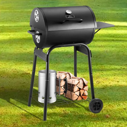 Vista 9 de Parrilla de carbón para exteriores, parrilla de barbacoa de carbón, barril de carbón con mesa lateral, con casi 500 pulgadas cuadradas de área