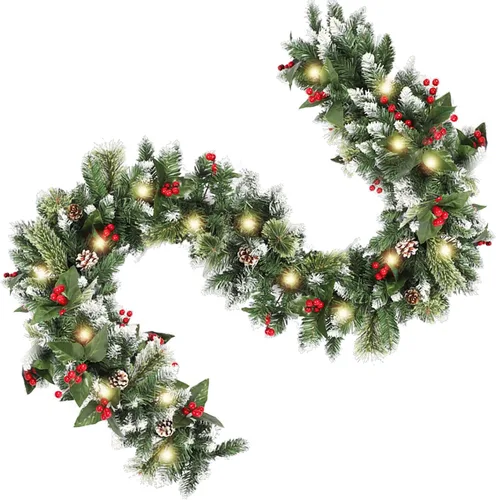 Vista 7 de HipTree Guirnalda de Navidad de 6 pies con luces, guirnalda de pino artificial iluminada para manto, guirnalda de invierno de Navidad verde
