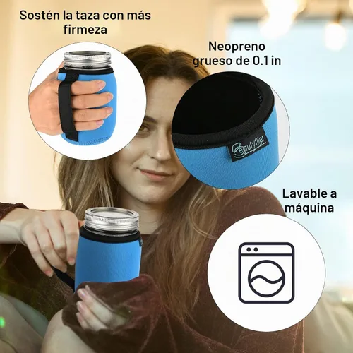 Vista 6 de Beautyflier Funda de neopreno para tarros Mason de 16 oz de boca regular, cubierta de neopreno para tarros Mason para vasos de beber, aislantes