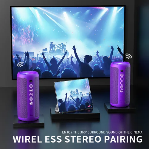 Vista 3 de Ortizan Altavoz Bluetooth portátil: IPX7 impermeable, sonido fuerte de 24 W, graves profundos, Bluetooth 5.3, luces LED, emparejamiento estéreo