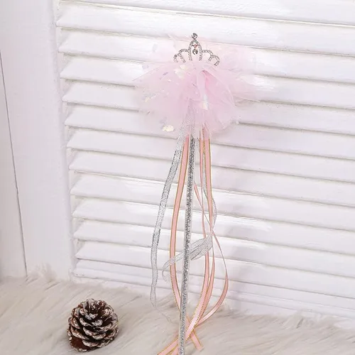 Vista 4 de Kit de varita mágica de hadas con borlas varita de princesa corona de encaje varitas de ángel para niñas cintas mágicas varitas serpentinas disfraz