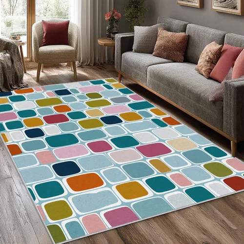 Vista 8 de Modern Abstract Rugs for Entryway, Small 2x3 Black and Beige Mid Century Retro Doormat, Modern Abstract Decor for Home Bedroom Kitchen Entrance, Non