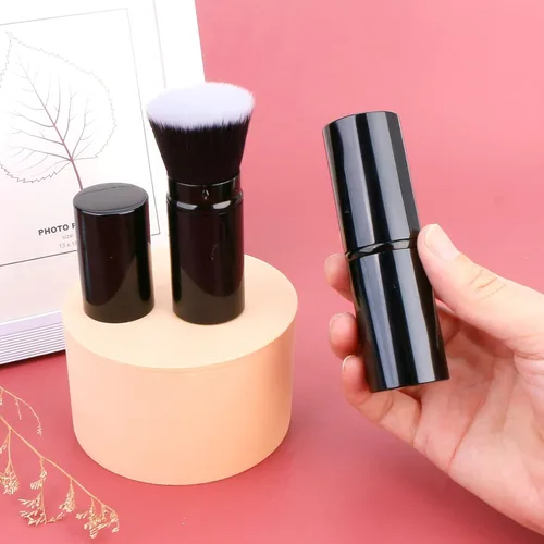 Vista 2 de UNIMEIX Brocha aplicadora de protector solar, brocha retráctil Kabuki Blush Brocha para base de maquillaje líquido, bronceador, crema o polvo (negro)