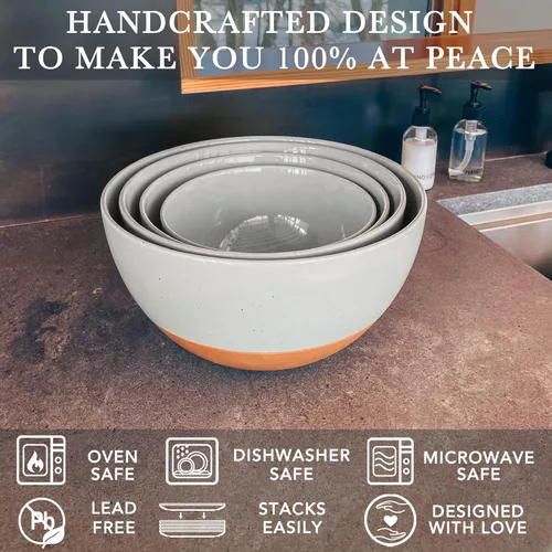 Vista 3 de Mora Cuencos de cerámica grandes para mezclar, juego de 2 cuencos anidables para cocinar, servir, palomitas de maíz, ensalada, etc. - Gres de cocina