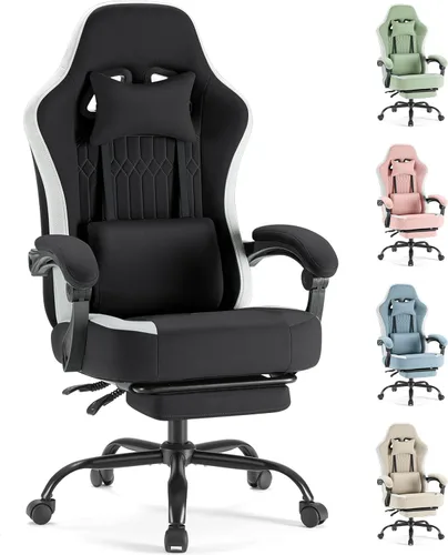 Vista 12 de Sweetcrispy Gaming Desk Chair - Ergonomic Computer with Footrest and Comfy Lumbar Support, PU Leather with Headrest & Linkage Armrest, Height