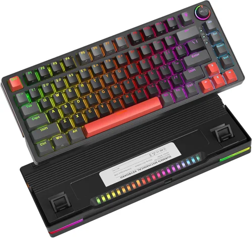 Vista 6 de Guffercty kred Teclado mecánico 75 % con perilla, 82 teclas con cable, teclado para juegos intercambiable en caliente, diseño del 75%
