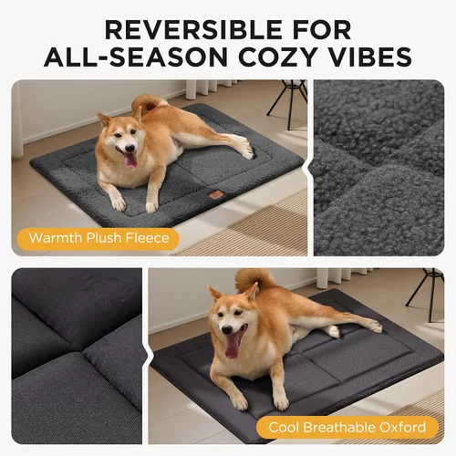 Vista 3 de Joydeco Colchoneta Reversible para Jaula de Perro de Perfil Bajo, Almohadilla Lavable para Perro con Vellón Ultra Suave, Diseño Compacto