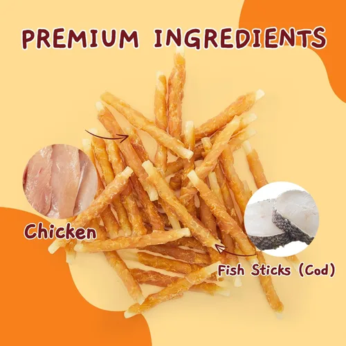 Vista 2 de Jungle Calling 35 golosinas para perros sin cuero crudo, palitos de bacalao envueltos en pollo de 4.5 pulgadas para perros, masticables de larga