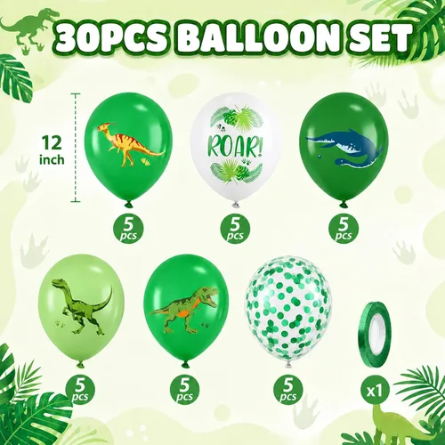 Vista 2 de Globos de dinosaurio, 12 pulgadas, decoraciones de safari en la selva para Fruta Verde Blanco