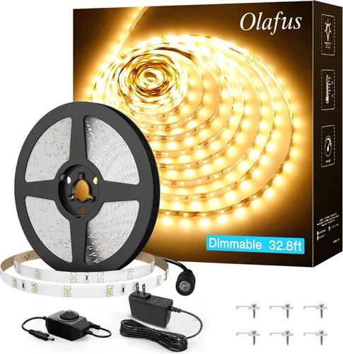 Vista 10 de Olafus Tira de luces LED de 16.4 pies, luz blanca cálida, regulable, kit de luces LED de 12 V, tiras de iluminación flexibles para debajo