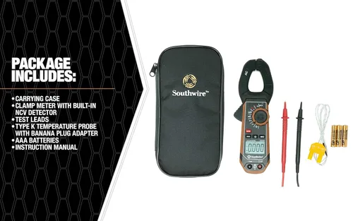 Vista 11 de Southwire Medidor de abrazadera 21510N - Medición de corriente CA de 400 A con probador de voltaje integrado, soporte de sonda de tercera mano