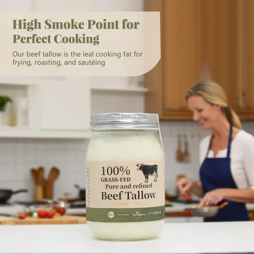 Vista 5 de Beef Tallow for Cooking 100% Grass-Fed (14oz) - Pure, Refined, Keto Friendly Great for Skin Care, Candles, Soaps & High-Heat Cooking