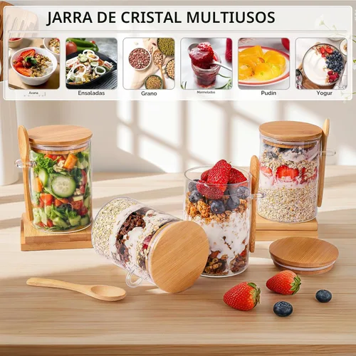 Vista 4 de MHDCLY Recipientes para Avena Nocturna con Tapas, 16oz Tarros para Avena Nocturna Paquete de 4, Tazas de Avena, Recipientes para Preparación