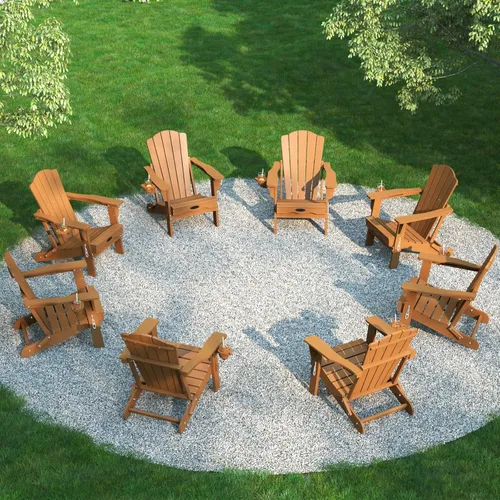 Vista 36 de THOEOE Silla Adirondack plegable, silla de exterior HDPE para todo tipo de clima con soporte para tazas, textura de madera, silla para hoguera