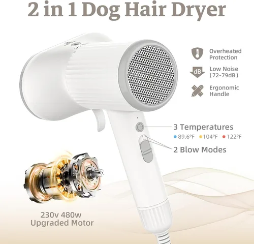 Vista 2 de Cepillo profesional 2 en 1 para pelos de mascotas y cepillo de aseo para perros con peine extraíble, temperatura y velocidad ajustable, cepillo