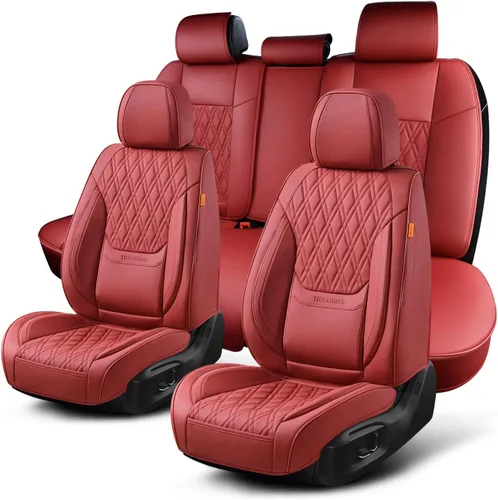 Vista 26 de Fundas de asiento delantero de automóvil, par de fundas de asiento delantero de cuero transpirable con reposacabezas, funda universal de asiento
