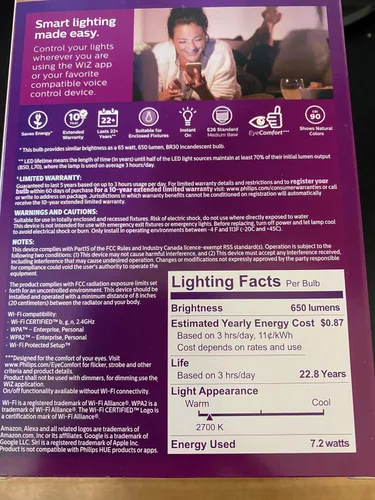 Vista 3 de PHILIPS Soft White BR30 LED 65-Watt Equivalent Dimmable Smart Wi-Fi Wiz Connected Wireless Light Bulb (1-Pack)