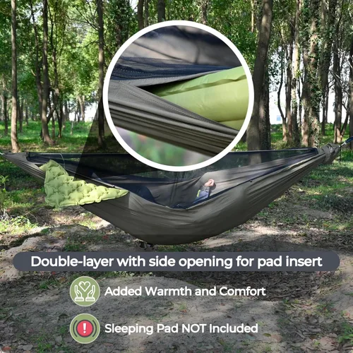 Vista 2 de Onewind Hamaca de 3.35m con Cierre de Cremallera y Mosquitero para Acampar, Hamaca Doble de Capa Portátil Northers con Cuerda Ajustable para Cama